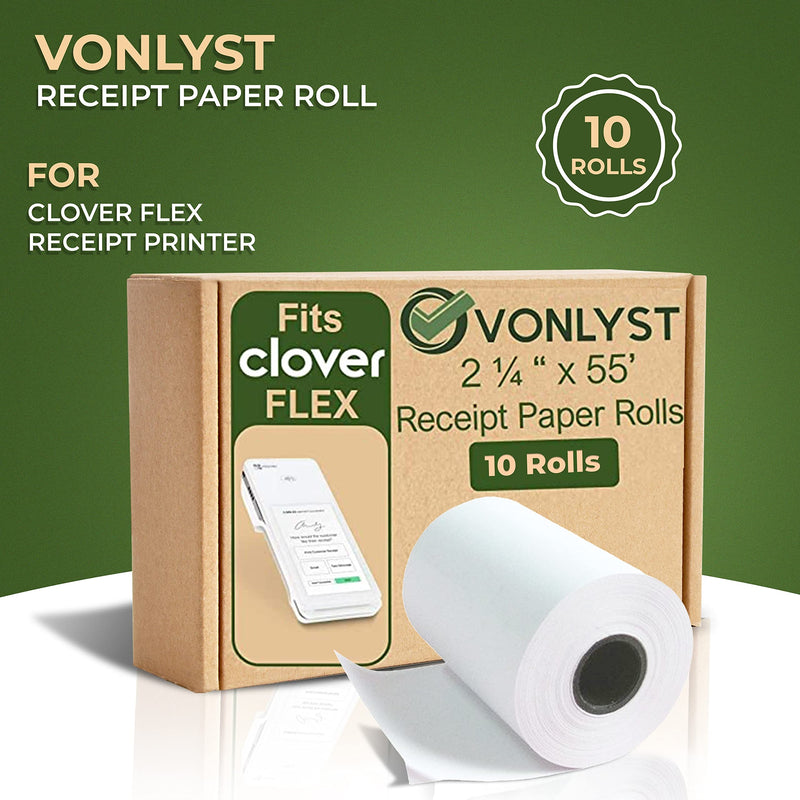 [Australia - AusPower] - Vonlyst Thermal Paper Roll for Clover Flex Receipt Paper 2 1/4 x 55 (10 rolls) 10 rolls 