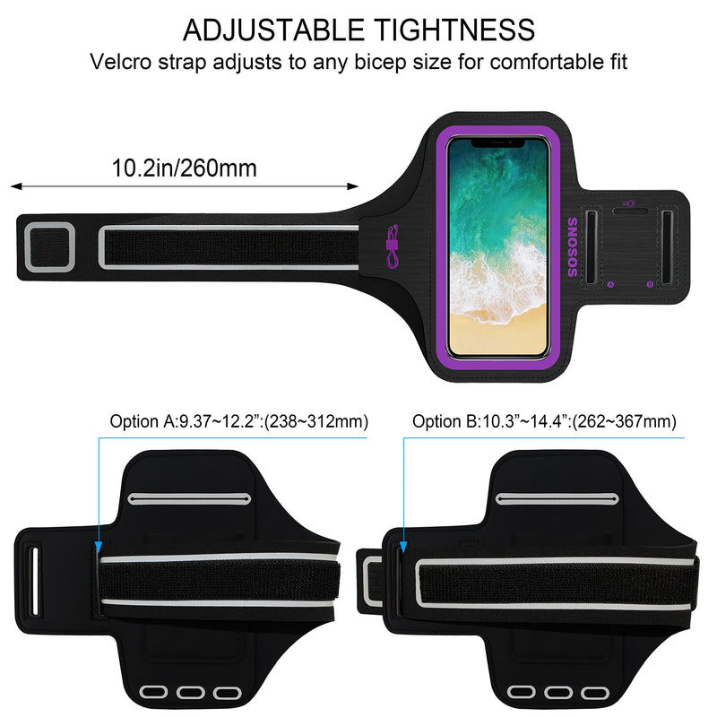 [Australia - AusPower] - SOSONS iPhone X Armband, Water Resistant Sports Gym Armband Case for iPhone X.Fingerprint Touch Supported and Fits Smartphones with Slim Case,Armband with Card Pockets,Key Slot Purple 