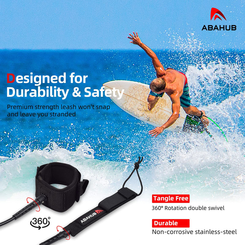 [Australia - AusPower] - Abahub Premium Surfboard Leash, 6/7/8/9/10 ft, Straight Surf Board Leashes, 6/7mm Legrope Strap for Shortboard, Skimboard, Fishboard, Longboard, Paddleboard, SUP Replacement Leg Rope, 8 Colors black 6ft & 5.5mm 