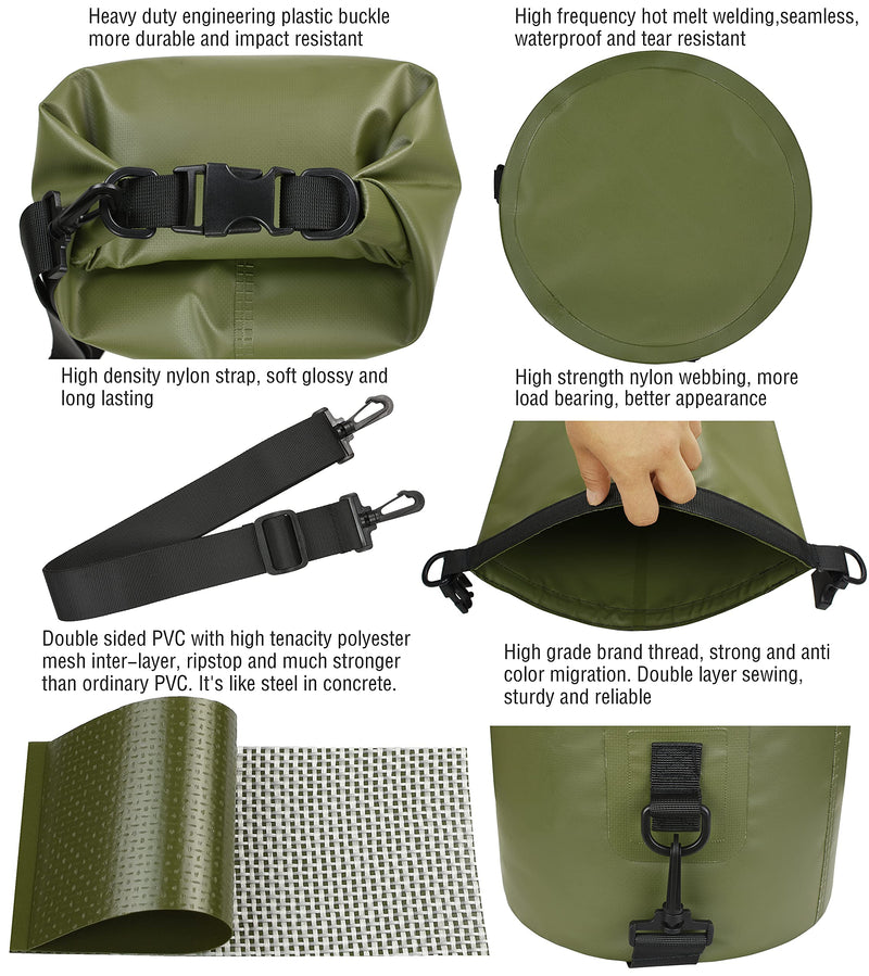 [Australia - AusPower] - MARCHWAY Floating Waterproof Dry Bag 5L/10L/20L/30L/40L, Roll Top Sack Keeps Gear Dry for Kayaking, Rafting, Boating, Swimming, Camping, Hiking, Beach, Fishing Army Green 