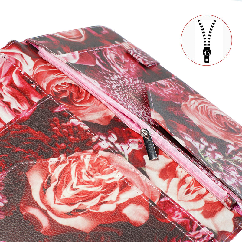 [Australia - AusPower] - Server Book for Waitress Book with Zipper and Magnetic Pocket Server Wallet with Zipper Pouch Restaurant Waitstaff Organizer, Guest Check Serving Book Holder Fit Server Big Volume(Rose Flower) 