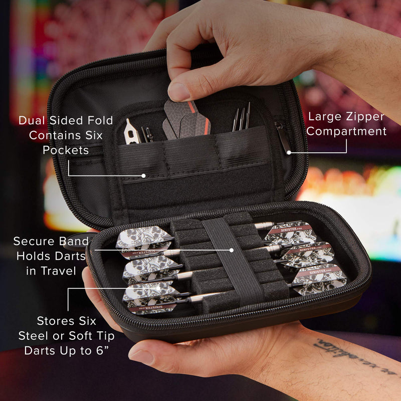 [Australia - AusPower] - Casemaster Sentinel 6 Dart Case, Holds Extra Accessories, Tips, Shafts and Flights, Compatible with Steel Tip and Soft Tip Darts, Impact & Water Resistant Tactech Shell, Sinister Skulls 