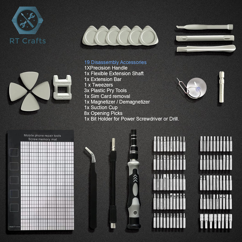 [Australia - AusPower] - RT Crafts Precision Screwdriver Set 117 in 1, Computer Repair or cleaning Professional Tool Kit, Magnetic driver for PC, Mac, Laptop, Phone Xbox, Toys 