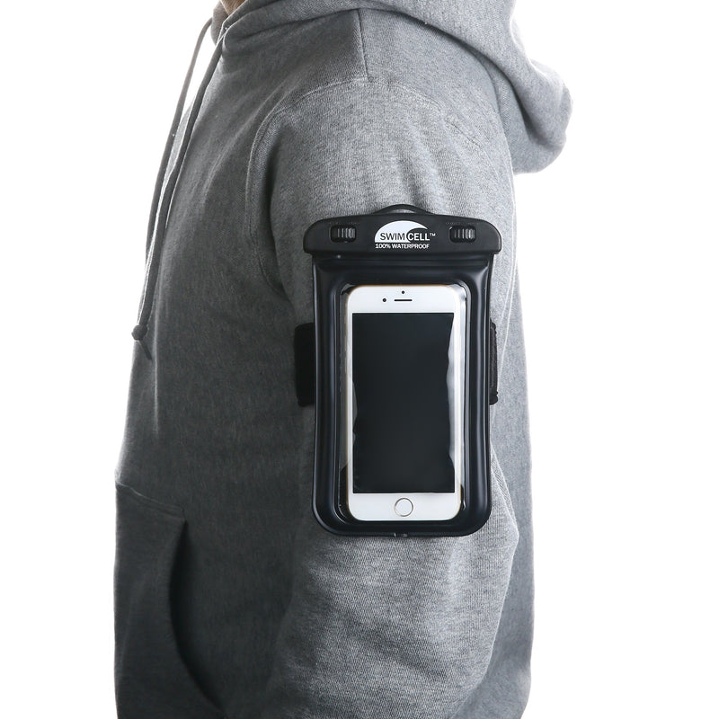 [Australia - AusPower] - Waterproof Phone Holder Armband Case for Swimming Running Walking. Fits All Standard Size Phones up to 6.3inches- iPhone 11, 13 Pro Samsung Galaxy S. Android. Bonus Hi-Vis Armband and Neck Lanyard. Armband No Headphone Jack Black 