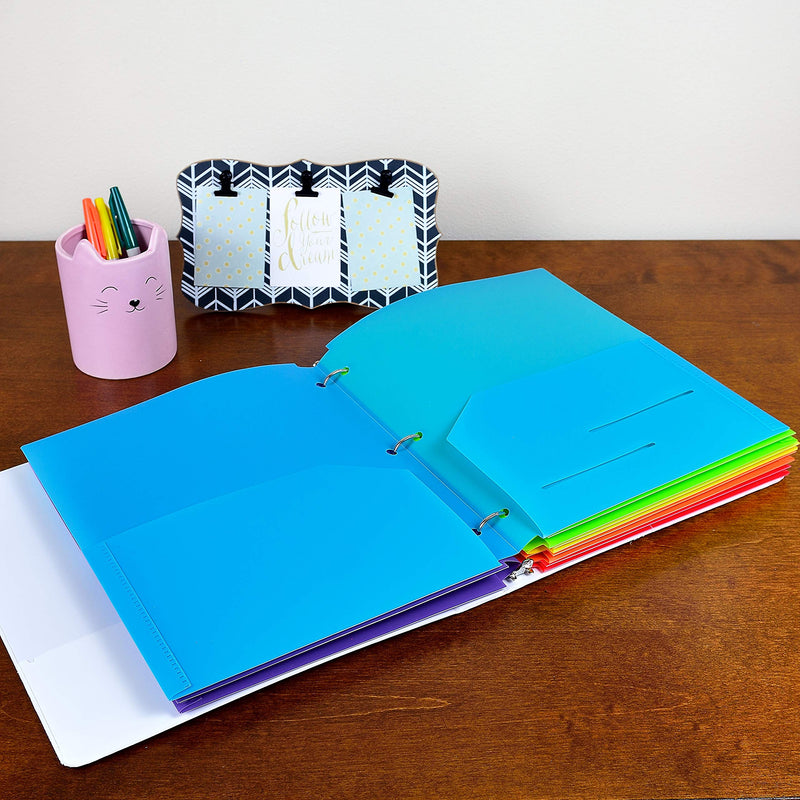 [Australia - AusPower] - Youngever 6 Pack Heavy Duty Plastic Two Pocket Folders, Binder Dividers with Pocket, 3 Hole Punch Folder with Notches, Binder Folders 