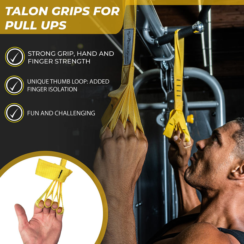 [Australia - AusPower] - Core Prodigy Talon Pull Up Grip Strength Straps - Nylon Finger and Thumb Loops for Grip Training, Rock Climbing, Hand and Arm Strengthener Black 