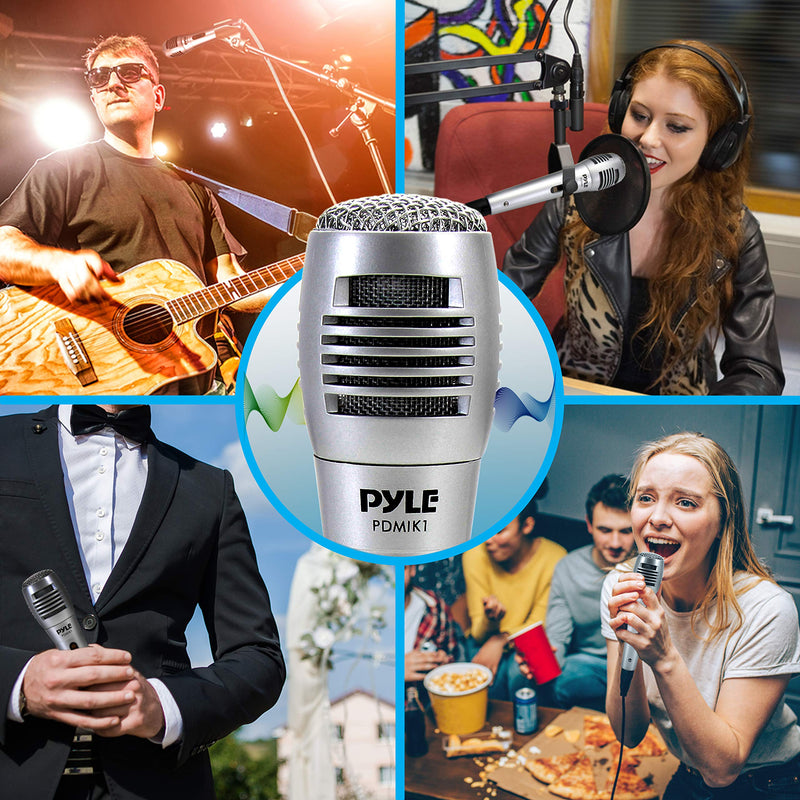 [Australia - AusPower] - Pyle Wired Dynamic Microphone-Professional Moving Coil Unidirectional Handheld Mic with Built-in Acoustic Pop Filter, XLR Connector, Silver, Apple (PDMIK1) 