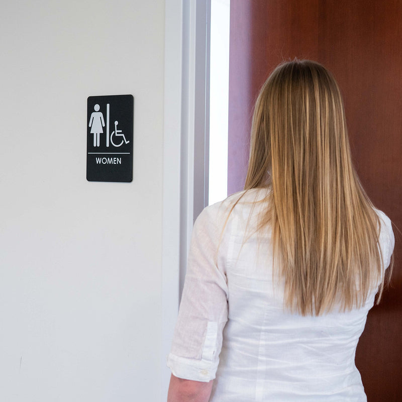 [Australia - AusPower] - Rock Ridge Men/Women Restroom Sign with Wheelchair Black/White - ADA Compliant (Bundle of 2 Signs) 
