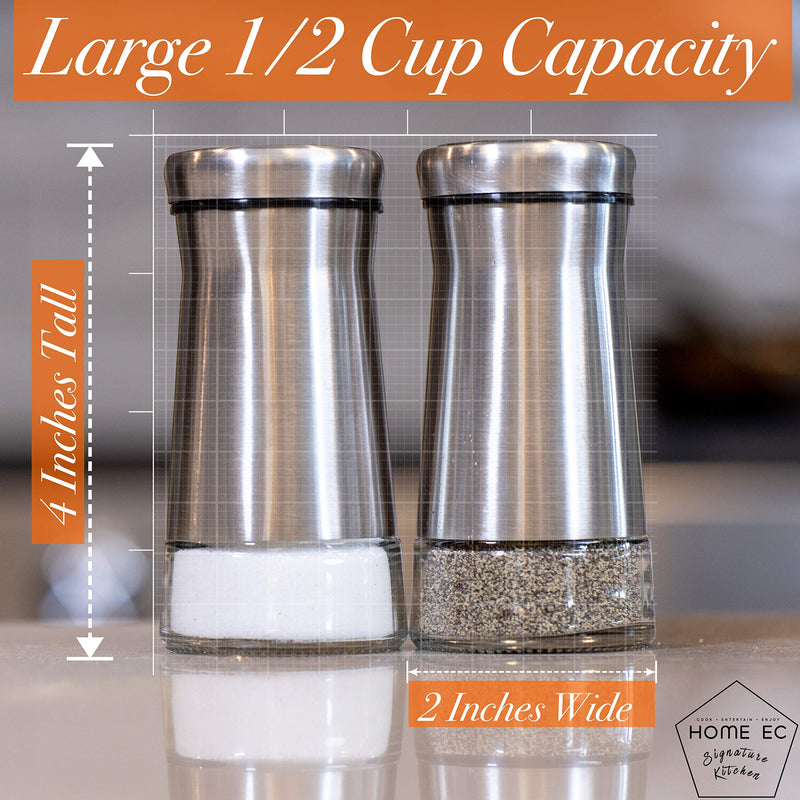 [Australia - AusPower] - HOME EC Glass Salt and Pepper Shakers Set with Adjustable Pour Holes - Stainless Steel Salt Shaker and Pepper Shaker - Farmhouse Salt and Pepper Shaker Set for Himalayan, Kosher Sea Salts & Spices Silver 