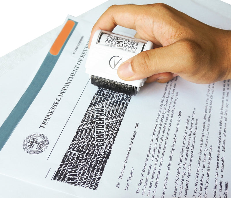 [Australia - AusPower] - Identity Theft Protection Roller Stamps Wide Kit, Including 6-Pack Refills - Confidential Roller Stamp, Anti Theft, Privacy & Security Stamp, Designed for ID Blackout Security - Classy White Stamp + 6 Refills 