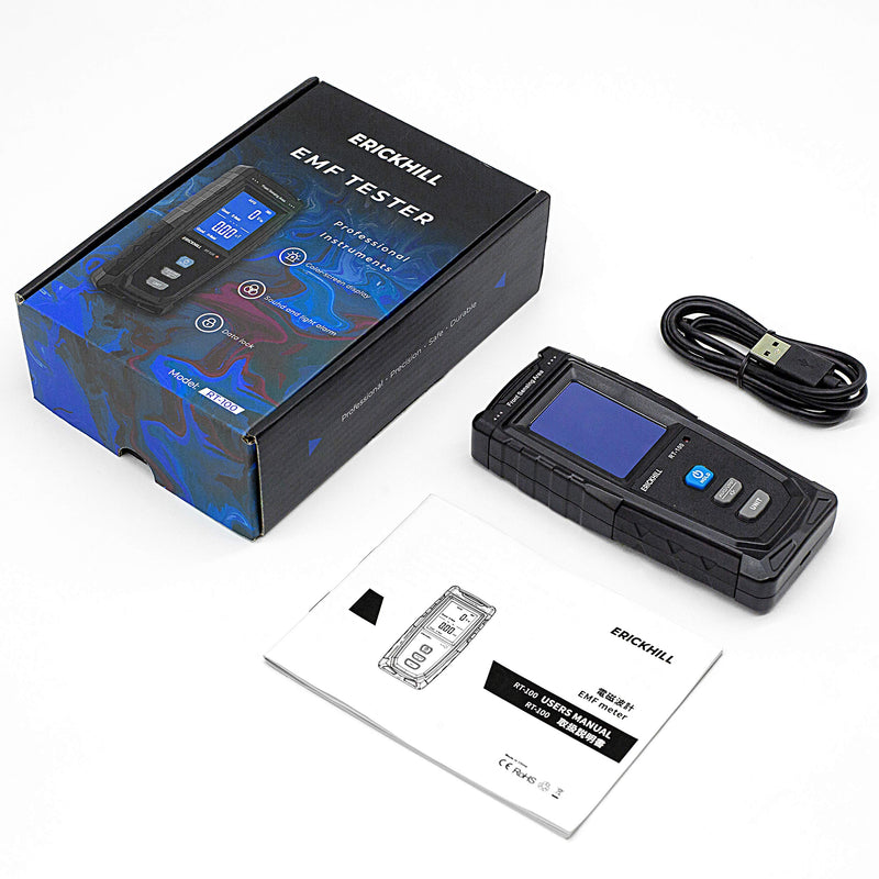 [Australia - AusPower] - ERICKHILL EMF Meter, Rechargeable Digital Electromagnetic Field Radiation Detector Hand-held Digital LCD EMF Detector, Great Tester for Home EMF Inspections, Office, Outdoor and Ghost Hunting 