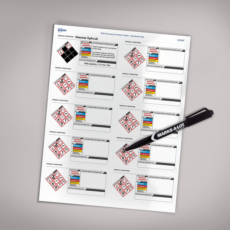 [Australia - AusPower] - Avery GHS Secondary Container Labels, Preprinted, Handwrite Only, 2" x 4", 250 Labels (61208) 2" x 4" 