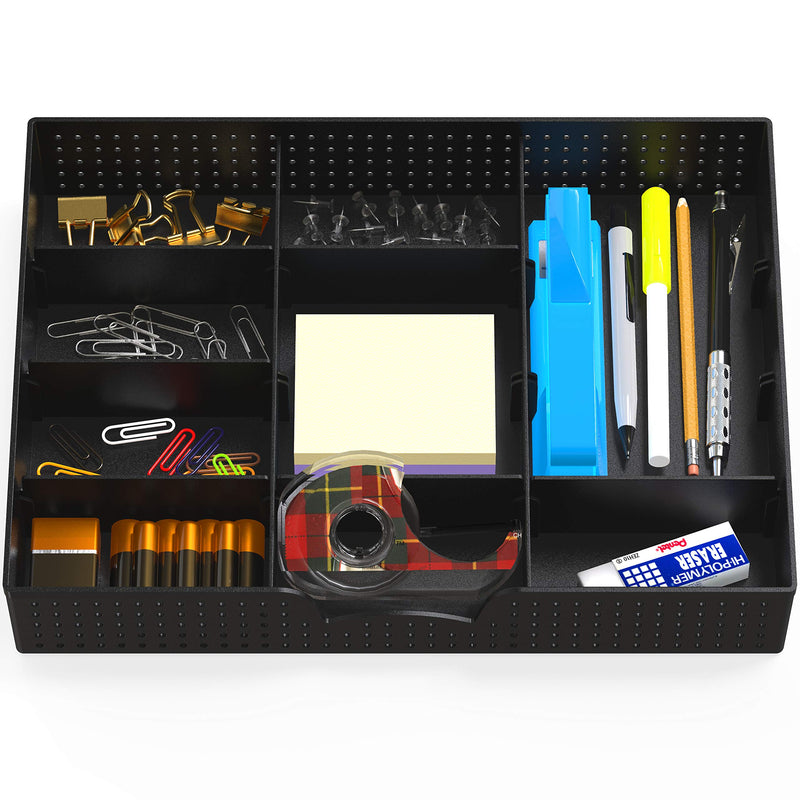 [Australia - AusPower] - Simple Houseware Drawer Organizer Tray with 9 Adjustable Compartments, Black 1 Pack 