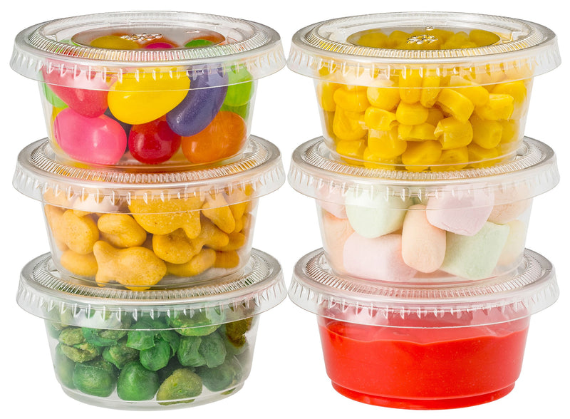 [Australia - AusPower] - DuraHome Plastic Portion Cups with Lids 2 oz. Pack of 150 Leakproof Jello Shot Cup Mini Containers for Salad Dressing Sauce Condiment Snack Souffle and Salsa, Disposable 150 Sets - 2oz. 