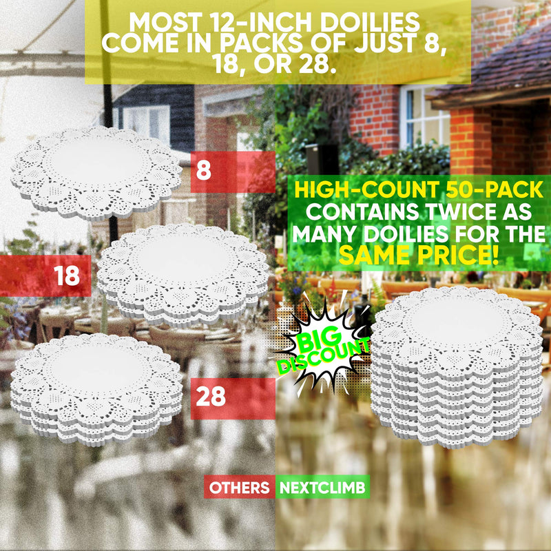 [Australia - AusPower] - Paper Doilies - EXTRA THICK 12" Round White Royal Lace Doily - Decorative & Disposable For Food, Dessert, Treats, Tea Party (50-Pack, White) 50-Pack 