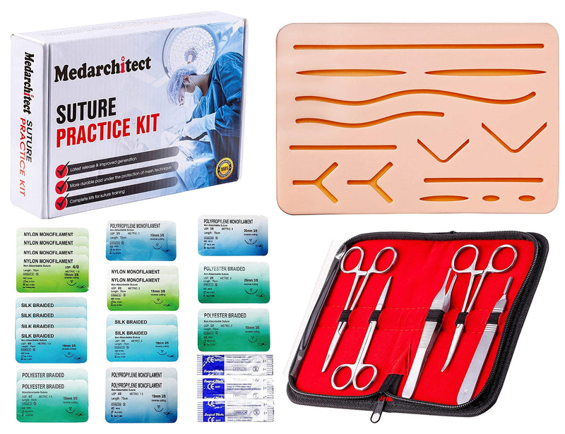 [Australia - AusPower] - Suture Practice Kit (31 Pieces) for Medical Student Suture Training, Include 2 PCS Upgrade Suture Pad with 14 Pre-Cut Wounds, Suture Tools, Suture Thread & Needle (Complete Kit) 