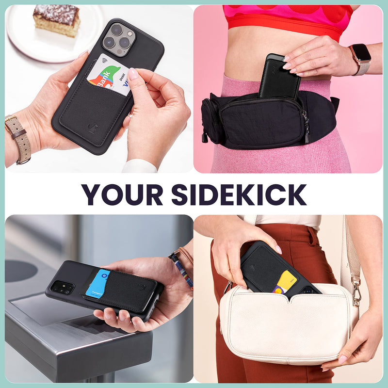 [Australia - AusPower] - Premium Leather Phone Card Holder - Stick On Wallet for iPhone and Android Smartphones - Minimalist Style with Non-Slip Lining Secures Up to 3 Cards Kangaroo (Black Leather) by Wallaroo Black 