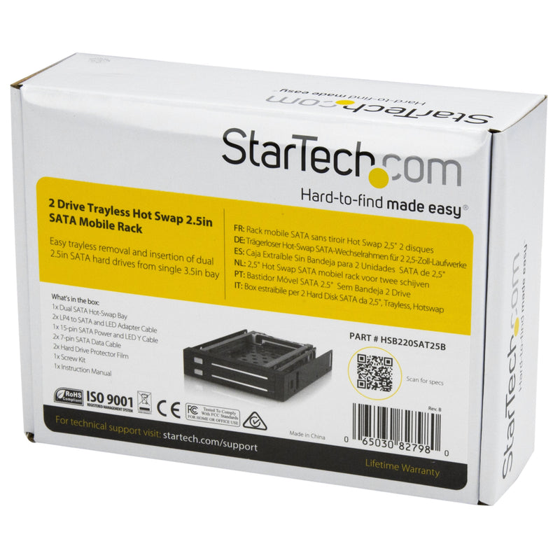 [Australia - AusPower] - StarTech.com 2 Drive 2.5in Trayless Hot Swap SATA Mobile Rack Backplane - Dual Drive SATA Mobile Rack Enclosure for 3.5 HDD (HSB220SAT25B), Black Single 