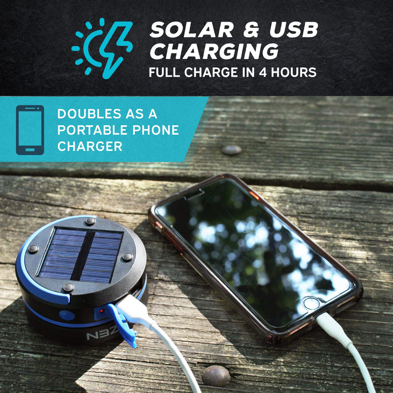 [Australia - AusPower] - KIZEN Collapsible LED Solar Lantern - Rechargeable, USB & Solar Powered Camping Lights for Hiking, Backpacking and Emergency Use - Portable Outdoor Camp Light - Blue 