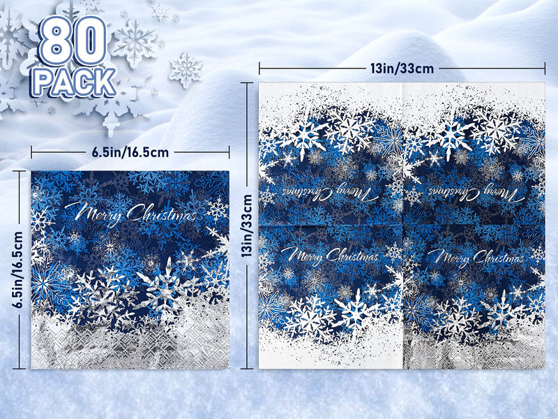 [Australia - AusPower] - Whaline 80 Pack Christmas Paper Napkins 6.5 x 6.5" Foil Silver Snowflake Cocktail Napkins Disposable Navy Blue White Party Beverage Napkins for Christmas New Year Winter Holiday Dinner Party Supplies 