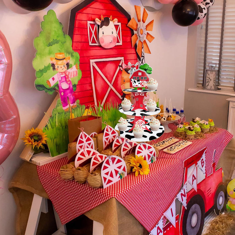 [Australia - AusPower] - 3 Tier Farm Animal Cupcake Stand, Farm Birthday Party Supplies for Welcome Baby Kids Boys Girls Farm Theme Birthday Party Decorations 
