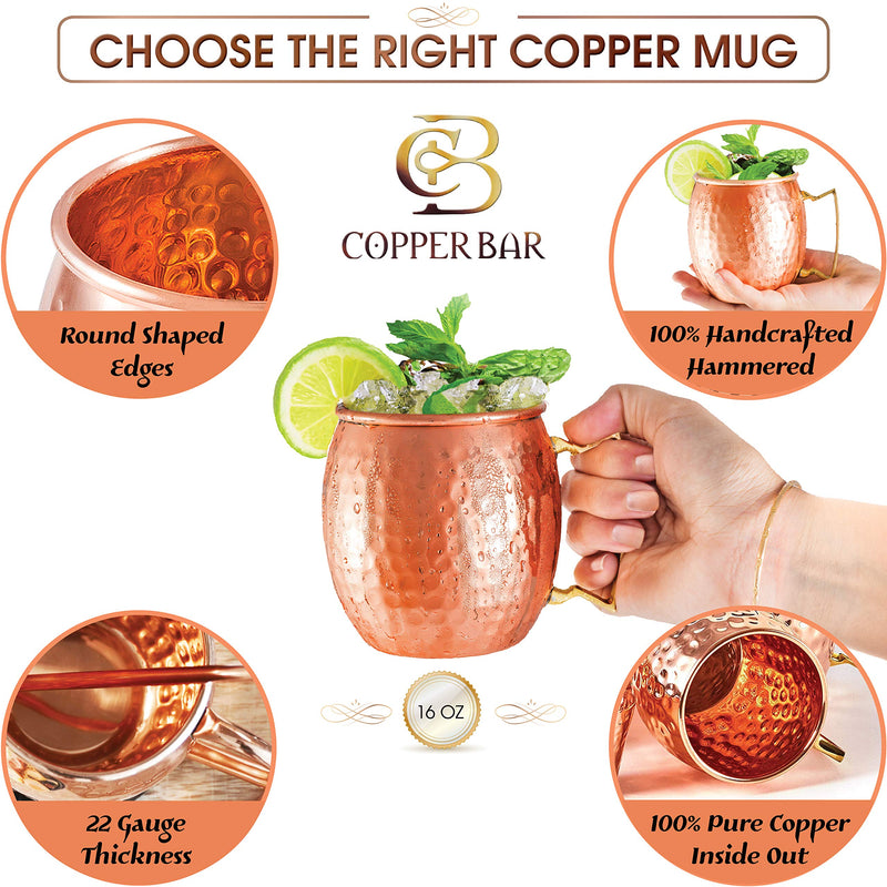 [Australia - AusPower] - Moscow Mule Copper Mugs - Set of 2 - 100% HANDCRAFTED Pure Solid Copper Mugs - 16 Oz, Gift Set With Cocktail Copper Straws, Copper Shot Glass & Copper Stirrer by Copper-Bar 