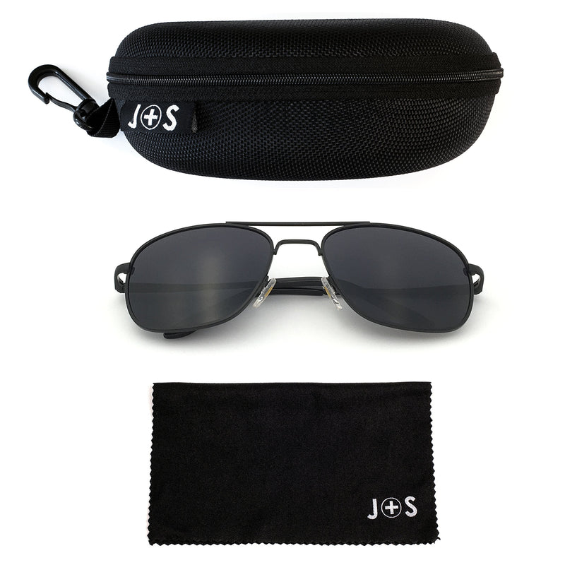 [Australia - AusPower] - J+S Premium Military Style Classic Square Aviator Sunglasses, Polarized, 100% UV protection Black Frame/Black Lens Square Aviator - Medium 55 Millimeters 