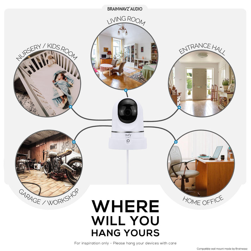 [Australia - AusPower] - Wall Mount Compatible for Eufy S220 Indoor Camera (T84 10X), Adhesive Security Camera Holder Bracket, Reduce Blind Spots & Clutter, Adhesive & Screw-in Mounting - Easy to Install (White) 