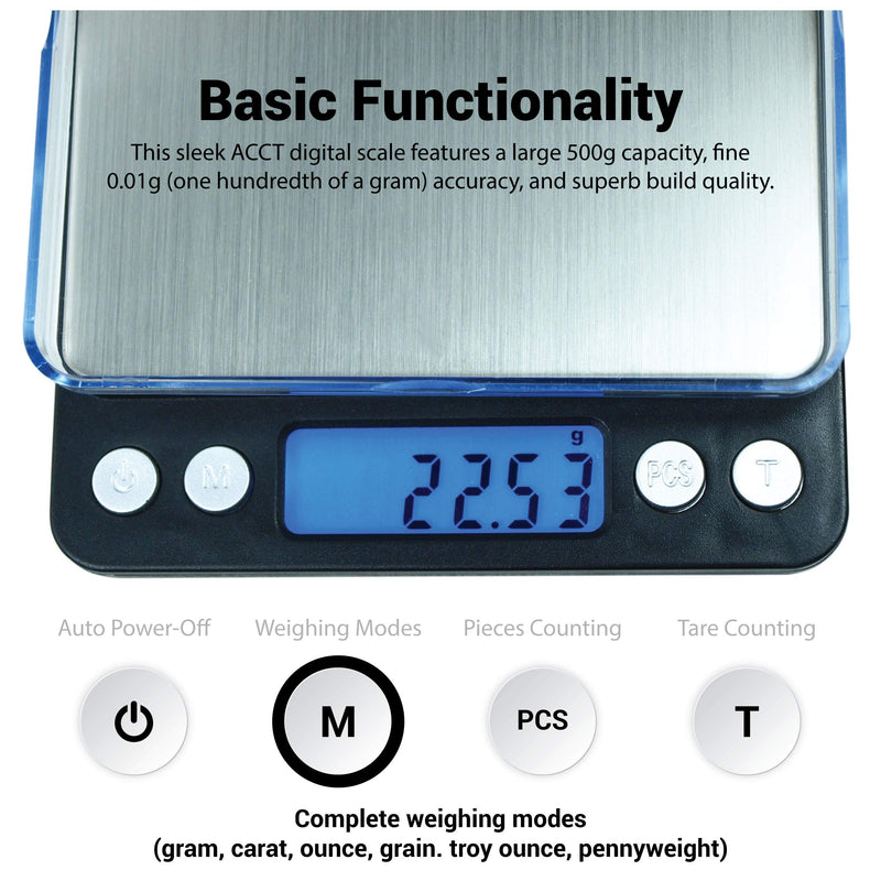 [Australia - AusPower] - Horizon High Precision, Professional Grade Small, Mini, Pocket Digital Scale with Trays, LCD Display, Ready to Go, Sleek Design 500g by 0.01g, Great 4 Measuring Food, Herbs, Spices, Coin or Whatever 