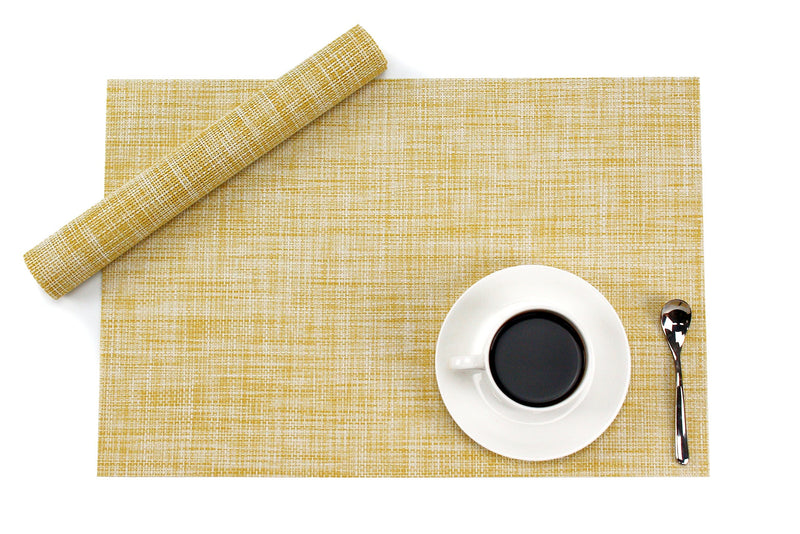 [Australia - AusPower] - GEFEII PVC Woven Vinyl Non-Slip Heat-Resistant Yellow Placemats Kitchen Environmental Table Place Mats Pad Cushion Mustard Yellow Placemats for Dining Table(Yellow, 4) 