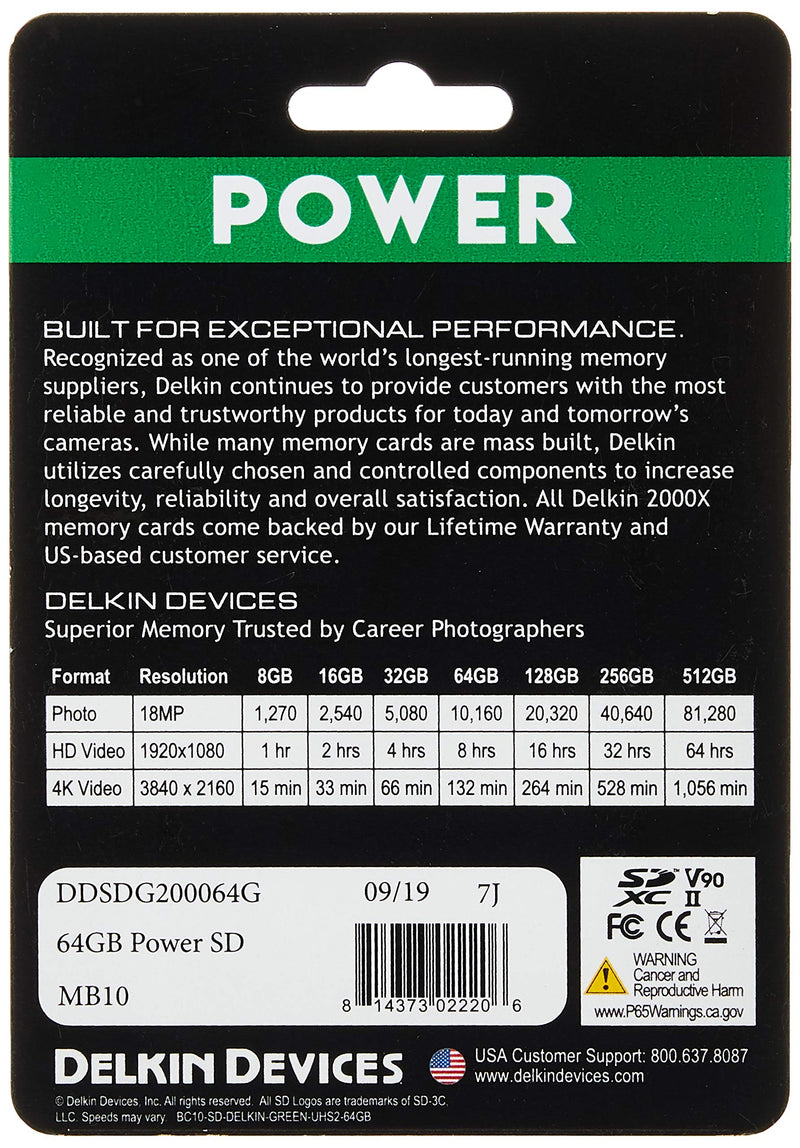 [Australia - AusPower] - Delkin Devices 64GB Power SDXC UHS-II (V90) Memory Card (DDSDG200064G) 