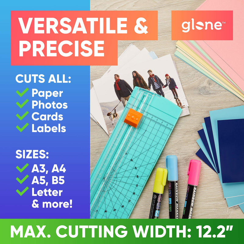 [Australia - AusPower] - Glone 12 inch Paper Trimmer, A4 Size Paper Cutter with Automatic Security Safeguard for Coupon, Craft Paper and Photos (Green) 