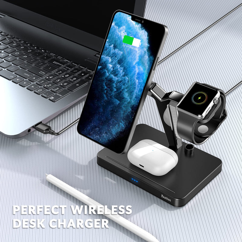 [Australia - AusPower] - Magnetic Wireless Charger Compatible with MagSafe Charger, Pauthos 4 in1 Wireless Charging Station for iPhone12/13/Pro/Max/Mini, Charging Stand for AirPods Pro/2 & Apple Pen, iWatch 7/6/SE/5/4/3/2 