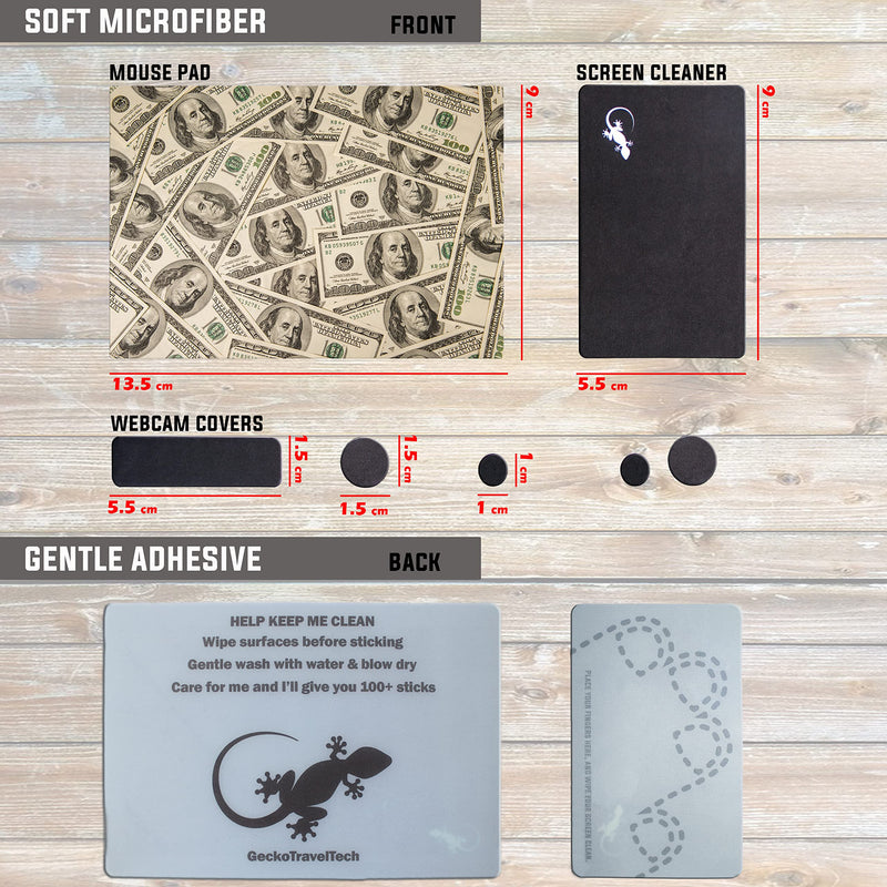 [Australia - AusPower] - Mouse Pad Adhesive Bottom - Sticks to Any Surface - Portable - Webcam Covers and Screen Cleaner Included (Benjamins) BENJAMINS 