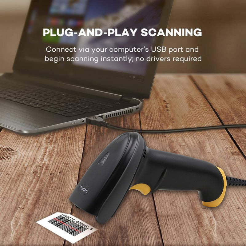 [Australia - AusPower] - TEEMI 2D Barcode Scanner USB Wired Handheld Automatic QR Data Matrix PDF417 bar Codes Imager for Mobile Payment Computer Screen Scan (No Stand) No stand 