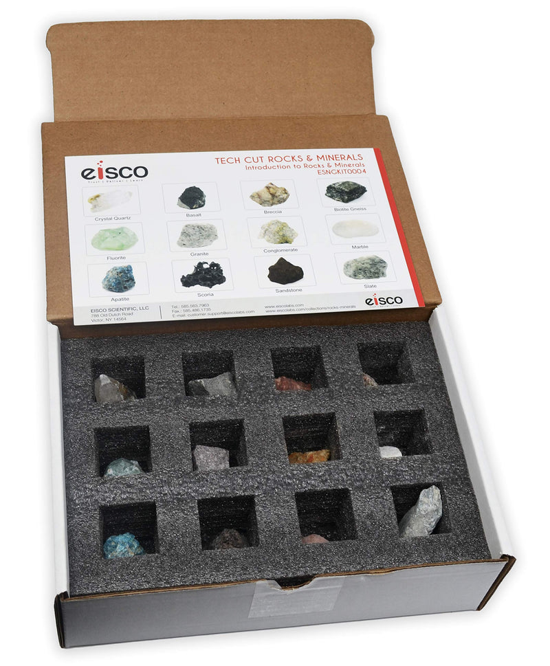 [Australia - AusPower] - Rock & Mineral Kit, 12 Pieces - Includes Metamorphic, Igneous, Sedimentary Rocks & Minerals - 1" Specimens - Great for Geology Classrooms & Basic Field Testing Labs - Tech Cut Rocks by Eisco Labs 