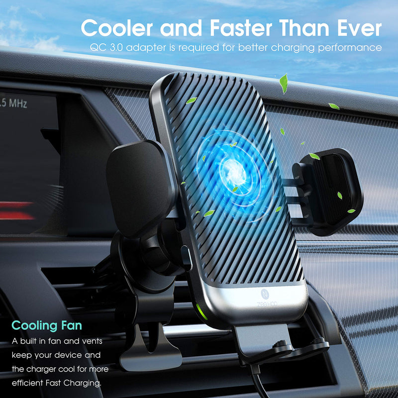 [Australia - AusPower] - [Cooling Version] ZeeHoo 15W Fast Wireless Car Charger,Auto-Clamping Car Mount&Built-in Cooling Fan,Windshield Dash Air Vent Phone Holder for iPhone 13 12 11 Pro Max Mini,Samsung S22 S21 Note 20 