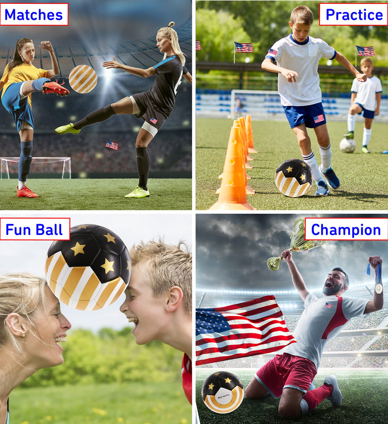 [Australia - AusPower] - Barocity Golden US Flag Soccer Ball - Premium Official Match Ball with Gold Stars Artwork, Durable Sport Boys and Girls Gold Soccer Ball for Indoor, Outdoor, Training, and Practice Games Size 5 