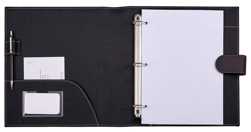 [Australia - AusPower] - It's Academic Executive Leather Portfolio Folder, 1" Ring Binder and 250-Sheet Capacity to Organize Resumes, Business Cards, Note Pads, and Legal-Size Documents, Pen Loop, Dark Brown Faux Leather 