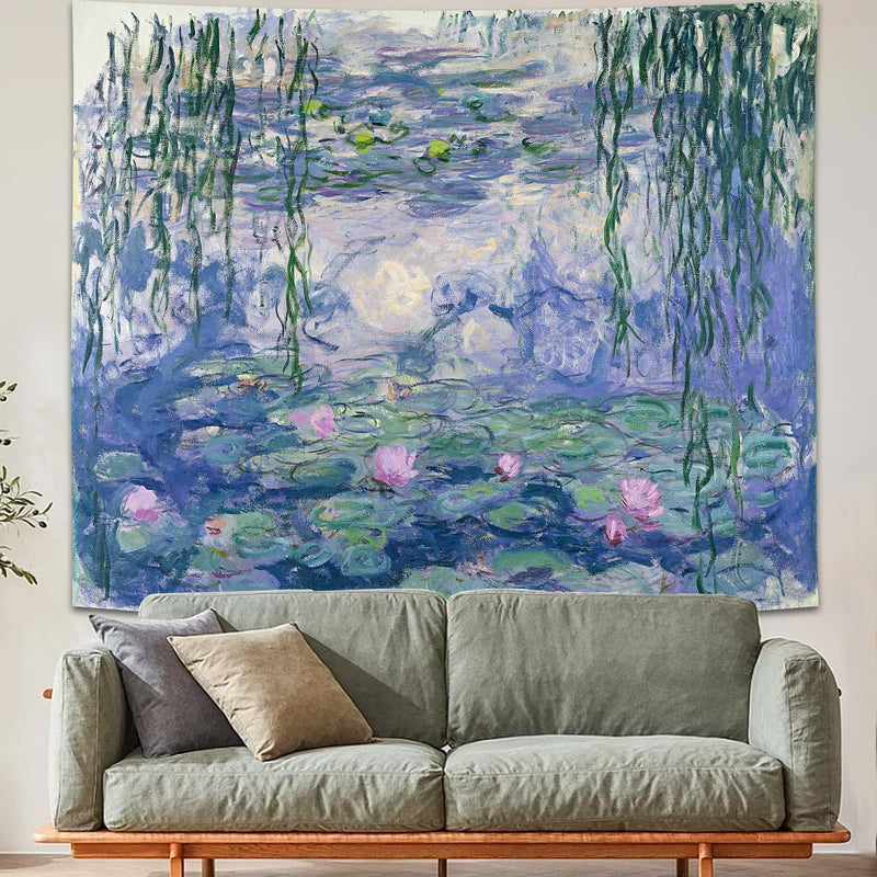 [Australia - AusPower] - Avinyl Floral Tapestry for Bedroom Aesthetic Water Lilies by Monet Wall Art Tapestry Abstract Nature Flower Wall Hanging for Living Room Dorm Decor 51in x 60in Blue 51.00" x 60.00" 