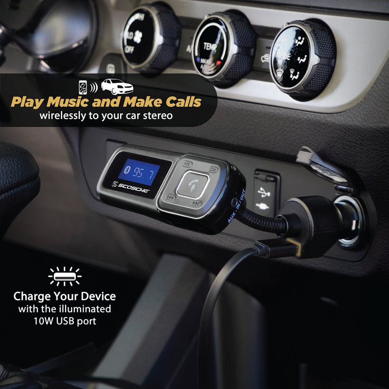 [Australia - AusPower] - SCOSCHE BTFM2A BTFREQ Universal Bluetooth Hands-Free Car Kit with Digital FM Transmitter and 10-Watt USB Car Charger, Stream Smartphone Audio Black BT FM & Charge Black 