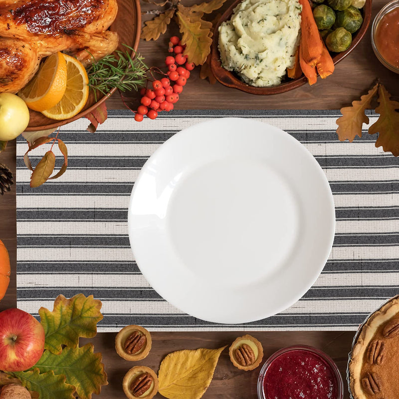 [Australia - AusPower] - Home Brilliant Cloth Placemats Set of 6 Heat Resistant Place Mats for Dining Table Farmhouse Washable Placemats for Parties Buffet Dinner, 13 x 19 inches, Stripes, Black and White 13" x 19", Stripes 