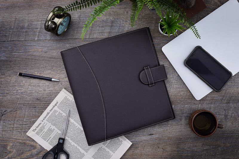 [Australia - AusPower] - It's Academic Executive Leather Portfolio Folder, 1" Ring Binder and 250-Sheet Capacity to Organize Resumes, Business Cards, Note Pads, and Legal-Size Documents, Pen Loop, Dark Brown Faux Leather 
