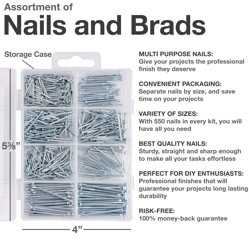 [Australia - AusPower] - Qualihome Hardware Nail Assortment Kit, Includes Finish, Wire, Common, Brad and Picture Hanging Nails Zinc 