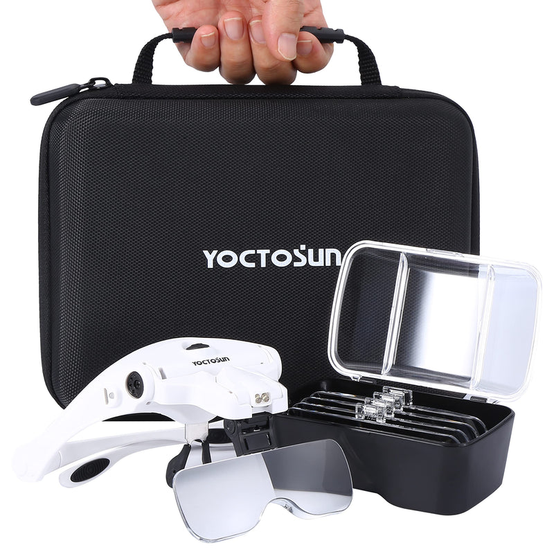 [Australia - AusPower] - YOCTOSUN Magnifying Glasses with Light, Head Mount Magnifier with 5 Lenses, Headband, Storage Case, Hands Free LED Lighted Head Magnifying Visor for Close Work Hobby Crafts Led Head Magnifier with Storage Case 