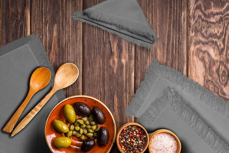 [Australia - AusPower] - Cotton Clinic Cloth Dinner Napkins with Fringes – Perfect Everyday Use Table Linen – Soft Durable Washable – Ideal for Party Wedding Farmhouse Christmas Easter – Set of 12 (20x20 in/Grey) Grey 
