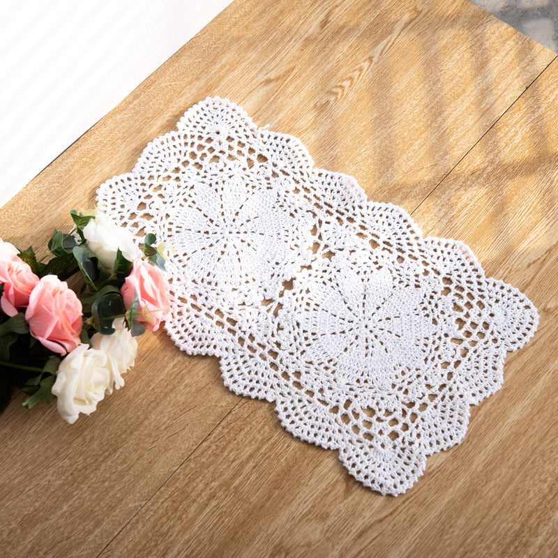 [Australia - AusPower] - Eiyye 2-Pieces Handmade Cotton Crochet Doilies Lace Table Placemats 10.6x16.9 Inch Rectangle (White) White 