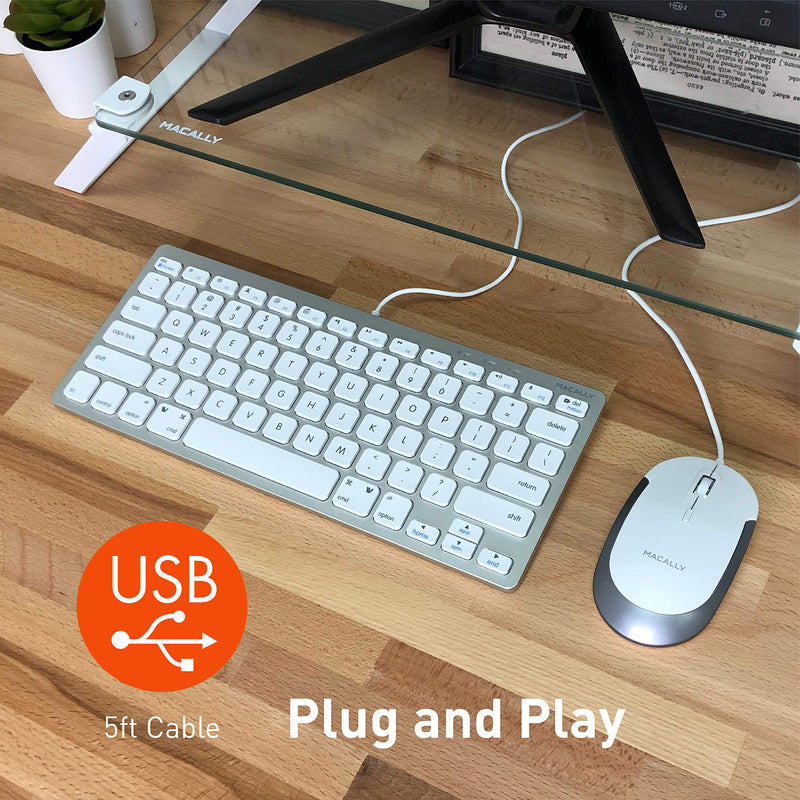 [Australia - AusPower] - Macally USB Wired Keyboard and Mouse Combo for Mac and PC - Save Space with a Compact Small Mac Keyboard and Mouse for MacBook Pro/Air, iMac, Mac Mini/Pro - Compatible Apple Keyboard and Mouse Silver 