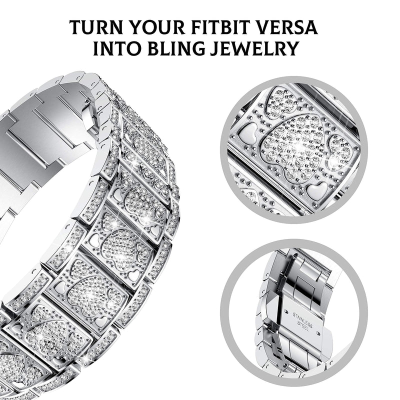 [Australia - AusPower] - GELISHI Bling Bands Compatible with Fitbit Versa/Versa 2 /Versa Lite Watch Band Women Ladies Diamonds Dressy Stainless Metal Watch Bracelet Replacement Jewelry Wristband Accessories - Silver 