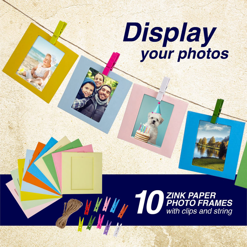[Australia - AusPower] - Zink 2x3 Photo Paper Fun Accesory Kit, 60 Sticker Frames + 5 Plastic Desk Frames + 10 Paper Frames + Micro-Fiber Cloth + Carry Strap (Rainbow-Colored) 